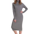 Custom Made Women's Elegant Turtleneck Ribbed Elbow Long Sleeve Knit Woman Sweater Casual Dress fall dresses for women